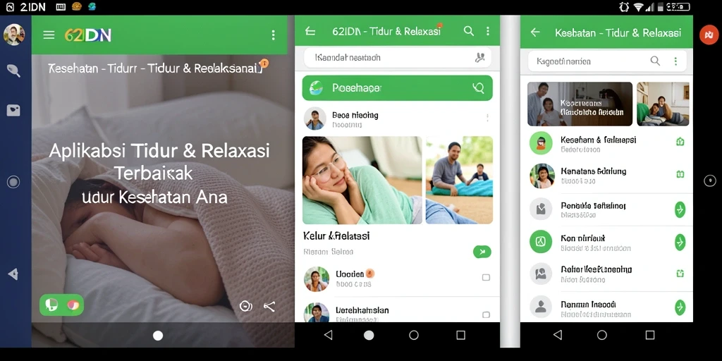 Antarmuka aplikasi 62IDN yang menenangkan untuk Tidur & Relaksasi.