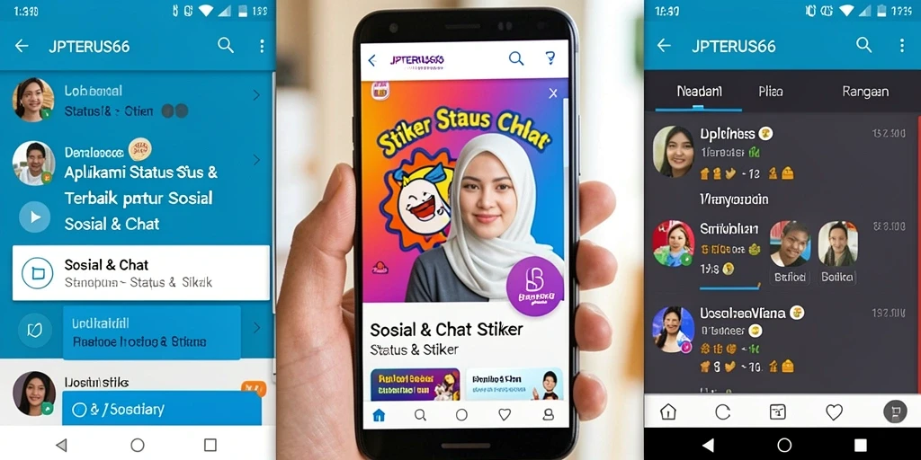 Antarmuka aplikasi JPTERUS66 dengan koleksi stiker yang menarik.