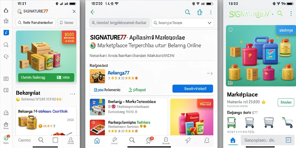 Tampilan antarmuka aplikasi SIGNATURE77 yang menarik dan intuitif untuk berbelanja.
